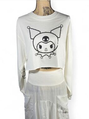 Hello Kitty X Forever 21 Kuromi Cropped Sweatshirt White Graphic Long Sleeve Y2K